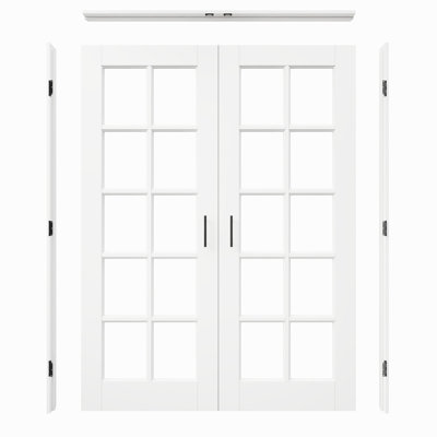 Intérieur de la porte en verre transparent 10-Lite, portes françaises en verre trempé CARB P2 en panneau de fibres à densité moyenne et en verre trempé, comprend cadre et quincaillerie noir mat - Attaches et charnières à billes, pré-fini et imperméable, garde-manger, chambre à coucher, salle de bain et garde-robe 64 po x 80 po
