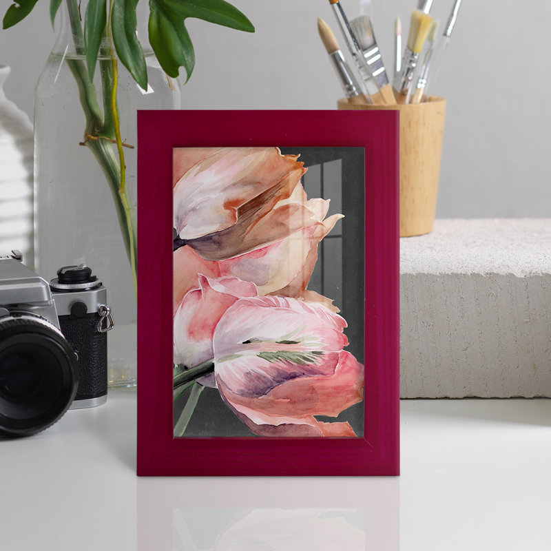Pastel perroquet tulipes IV encadré sur papier, H 6 po x l 4 po x P 1 po, Rouge