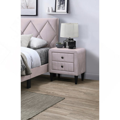 Velours rose clair magnifique table de chevet 1pc table de chevet 2X tiroirs meubles de chambre à coucher design élégant pattes trempées