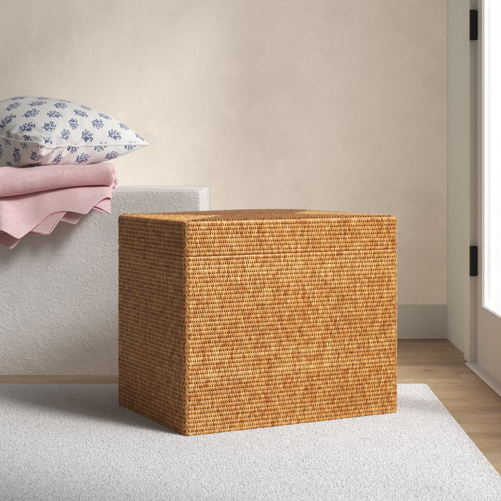 Lambert Wicker Trunk, Honey Brown, 17" H x 23" W x 17" D