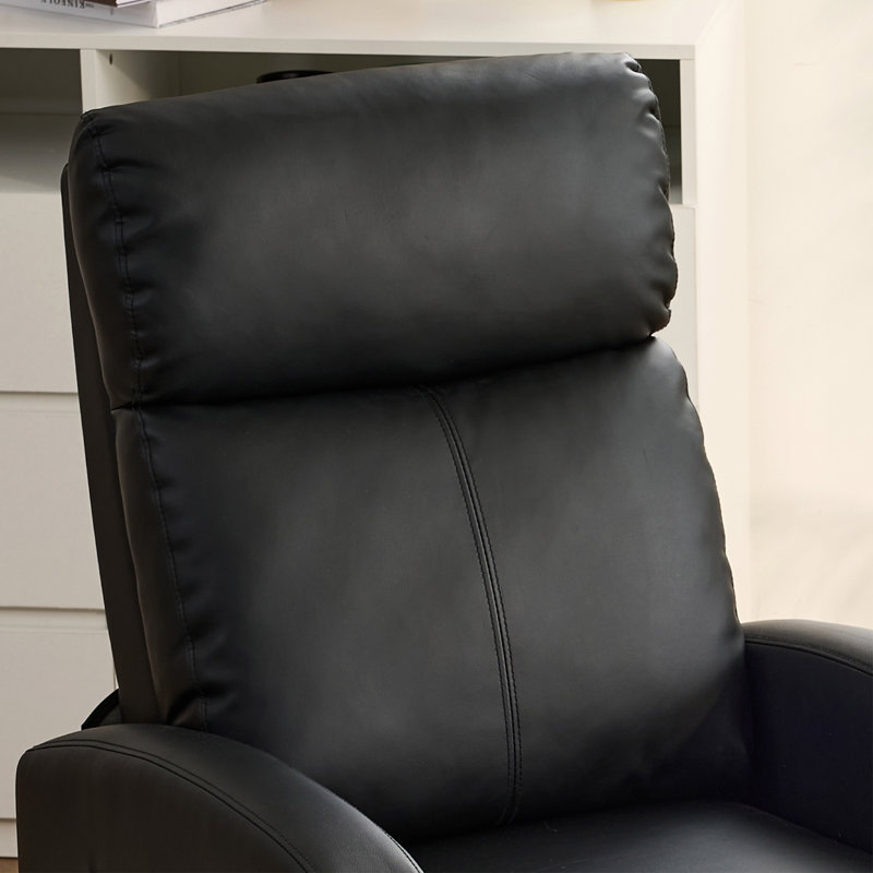 27" Wide Upholstered Manual Push Back Recliner With Side Pocket, PU Leather - Black
