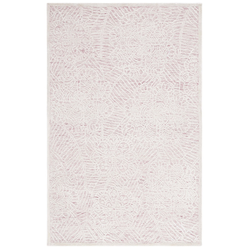 Giosue Hand Tufted Wool/Bamboo Silk/Cotton with Cotton Backing Floral Rug in Pink/Ivory, Rectangle 5' x 8'