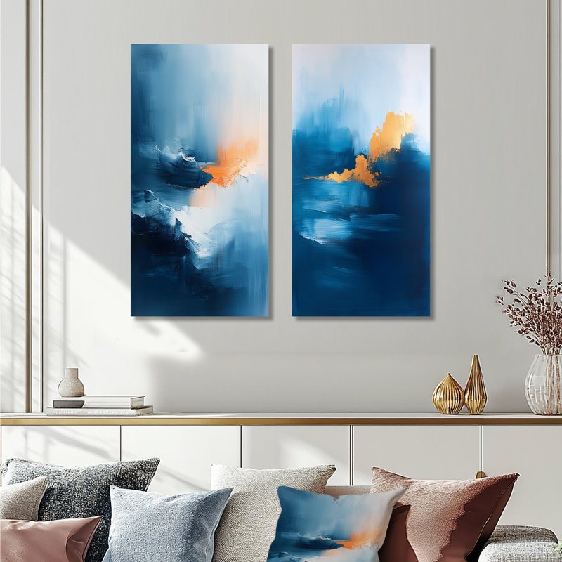 «Blue Minimalisme océan paysage III», ensemble de 2 impressions murales modernes en métal, H 40 po x l 40 po