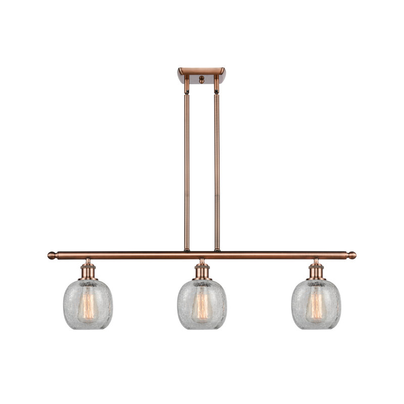 Luminaire suspendu linéaire à 3 lumières pour îlot de cuisine Carlucci, Transparence craquelée, Ampoule non incluse