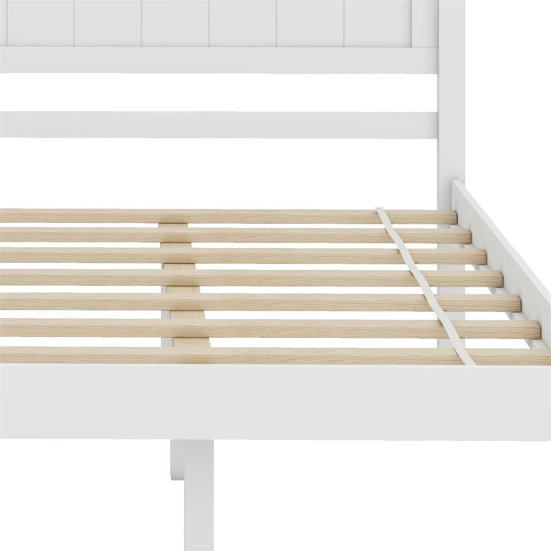 Lit plateforme en bois massif Shauna, Blanc, Double