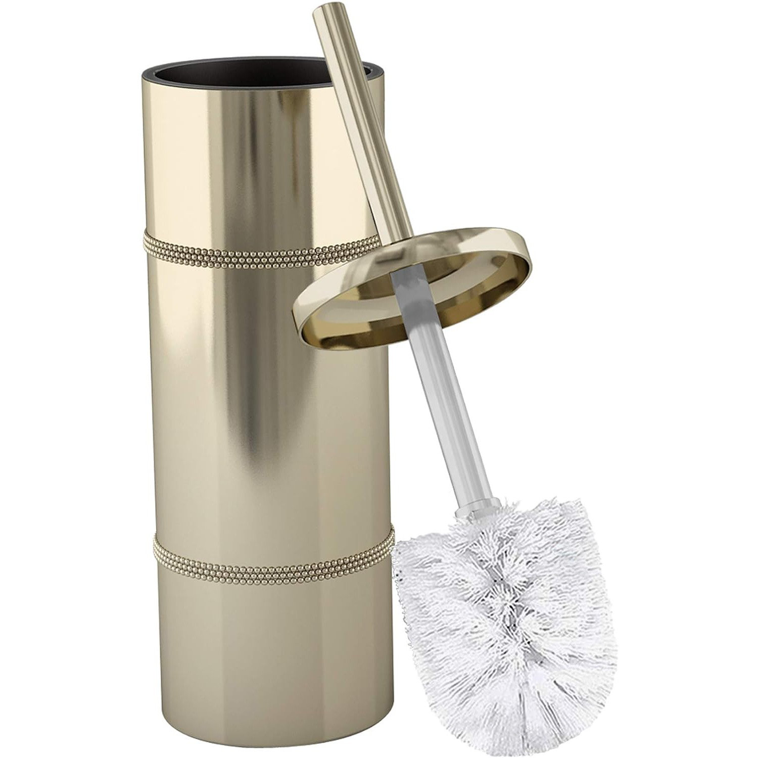 Evideco Freestanding Round Metal Toilet Brush and Holder Set White