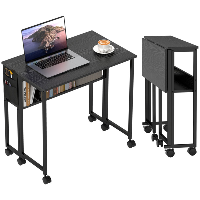 Mobile Writing Table Ebern Designs Small Folding Desk, Rolling Computer Desk Foldable with ...