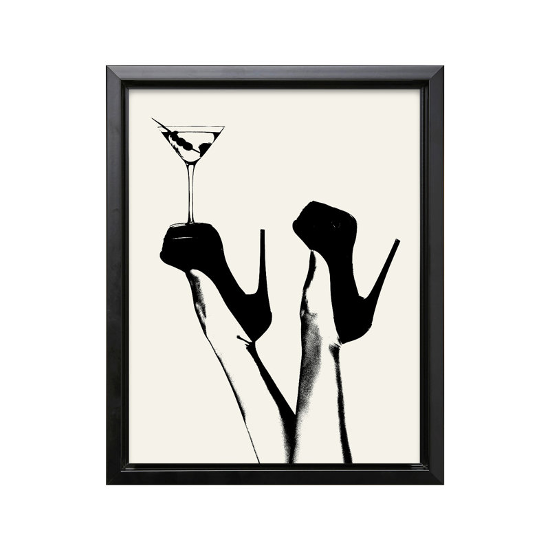 Martini et talons, Black Framed, Canvas, 18"H x 24"W