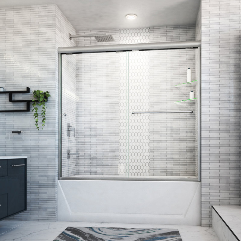 Porte de baignoire sans cadre Bypass 60 "x 57,5" Ete, Left Opening, Nickel brossé