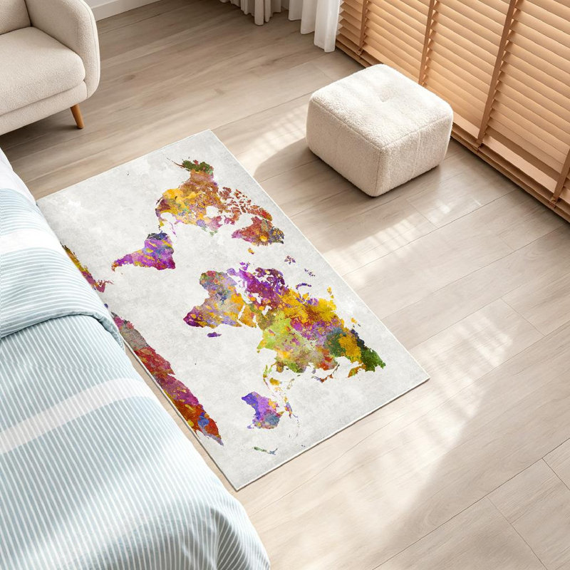 Tapis d'intérieur transparent, lavable à la machine, carte du monde aquarelle, Rectangle 32 po x 47 po