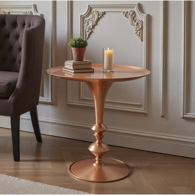 Small Round Gold End Table, 29.3" Height, Vintage Metal Accent