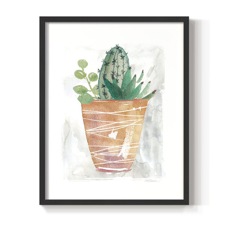 Boho Cactus, reproduction encadrée - bois massif, Noir, noir, noir, noir, H 11 po x l 9 po