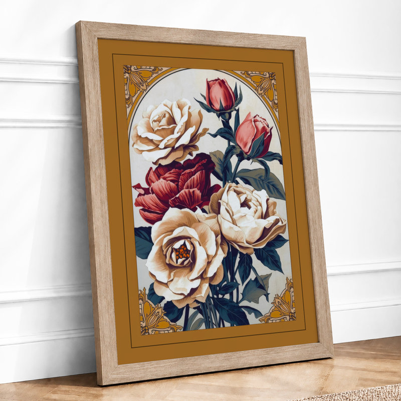 Victorian Rose Compendium Botanical - Framed Print, A2 - 59.4 x 42.0 cm, Oak