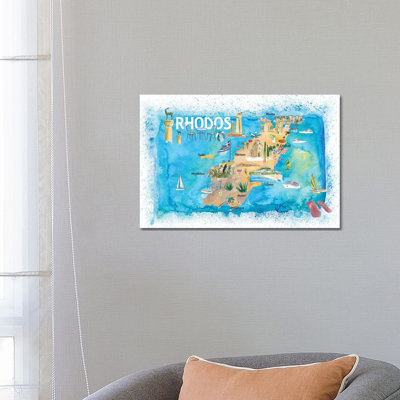 Rhodes Greece Illustrated Map With Landmarks And Highlights by Markus & Martina Bleichner - Wrapped Canvas Gallery-Wrapped Canvas Giclée