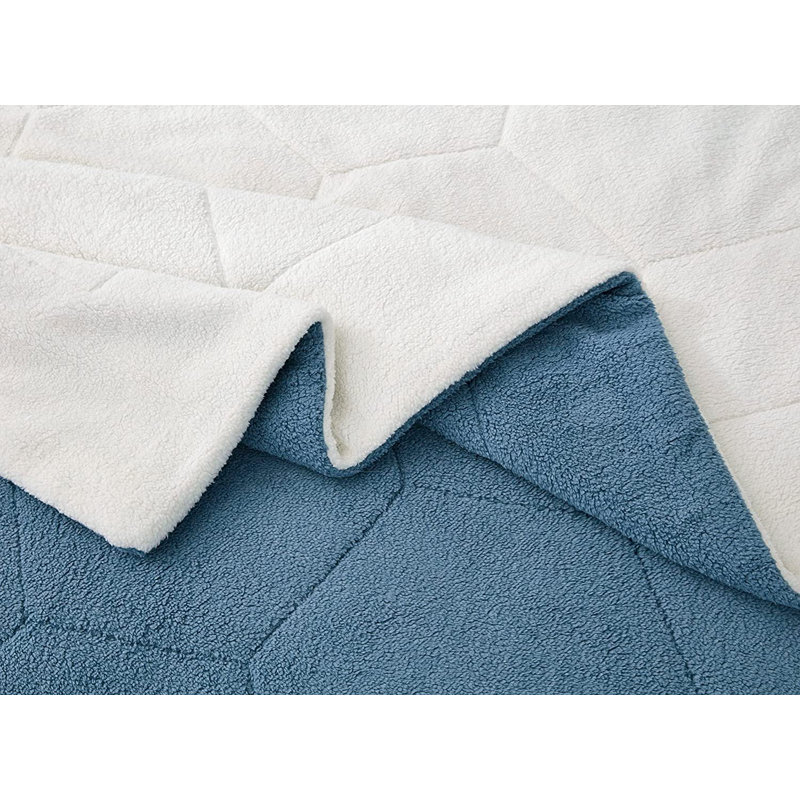 Double Sided Sherpa Reversible Comforter Set, Blue, Full Comforter + 2 Standard Shams