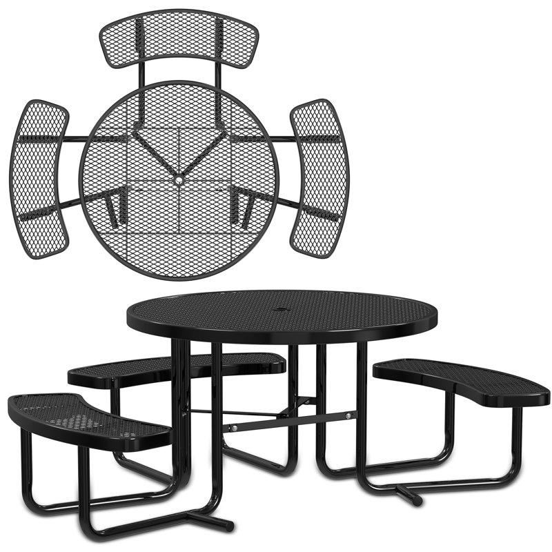 Leisure Craft 46" Round ADA Accessible Outdoor Picnic Table with 3 Bench Seats, Black