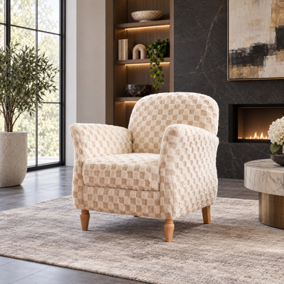 Fauteuil d'appoint en velours côtelé à carreaux avec pattes en bois