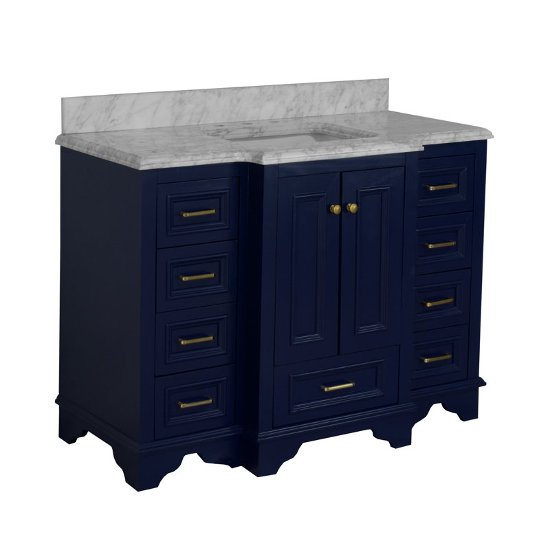 Ensemble de meuble-lavabo simple 48 po Loughlam, Marbre de Carrare, Bleu royal