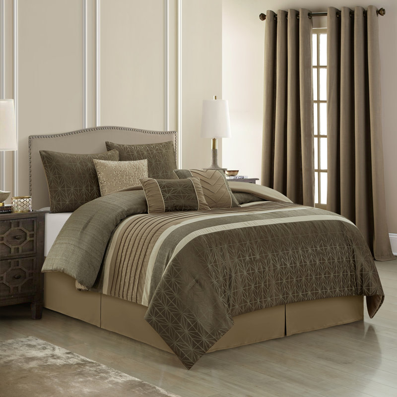 Taupe and Gray Geometric Queen Comforter Set with Decorative Pillows
