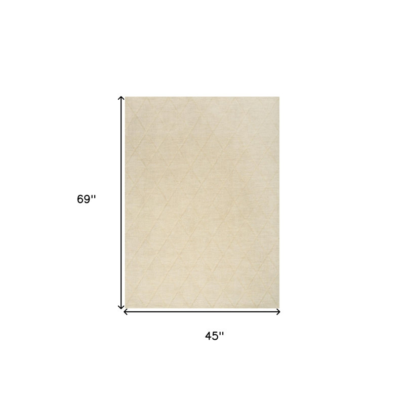 4' X 6' Ivory Wool Geometric Area Rug