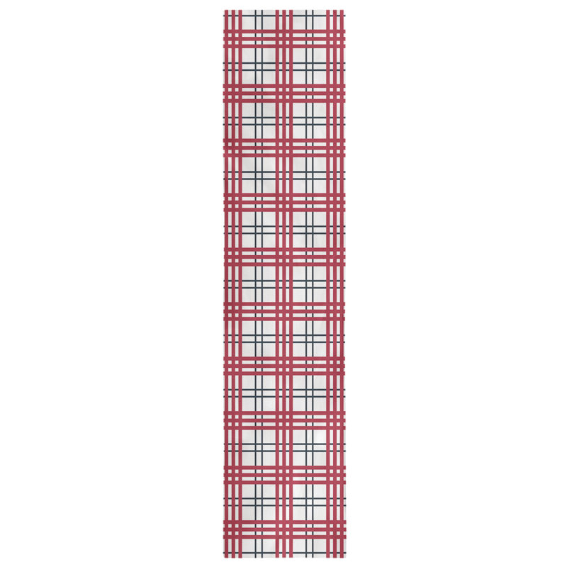 Paid Polyester Table Runner, 90" L x 16" W, White/Deep Steel Blue/Battle Red