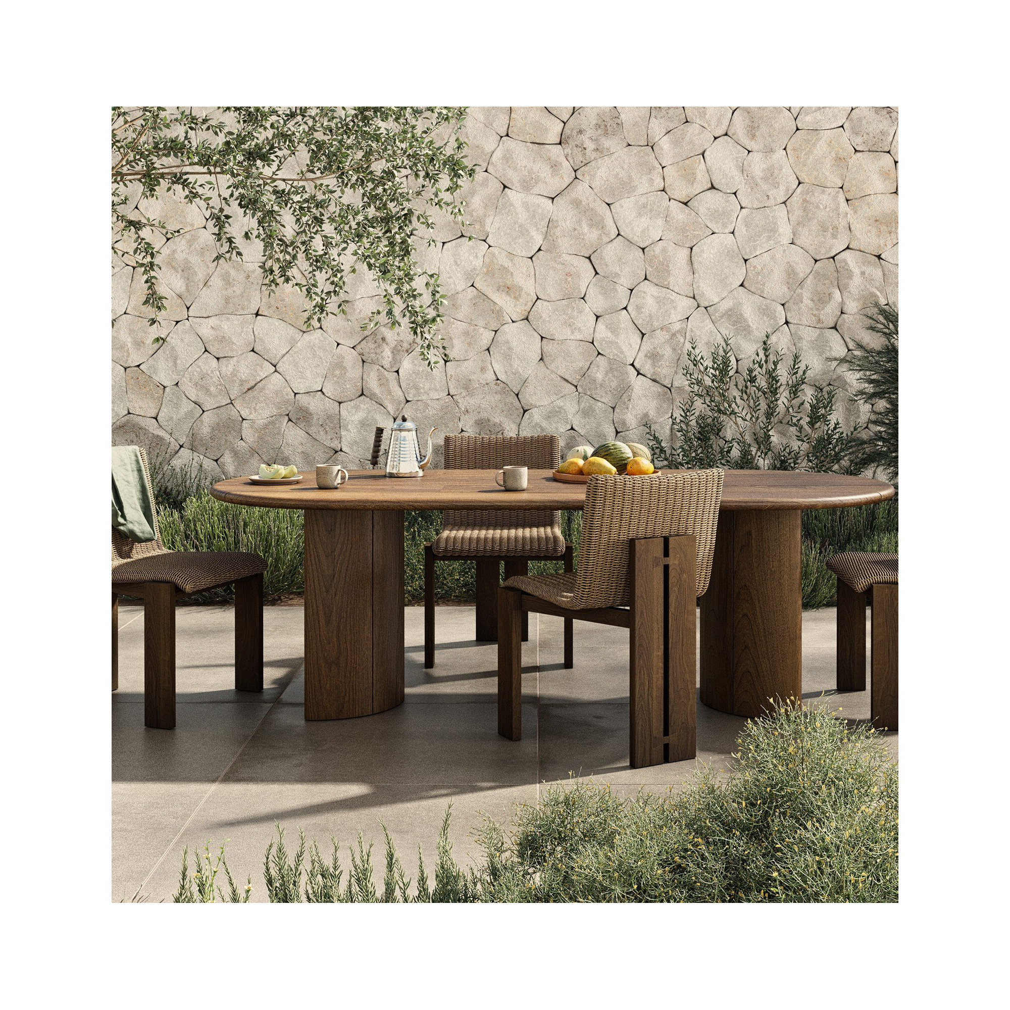 Padme Teak Patio Dining Side Chair, Stained Saddle Brown