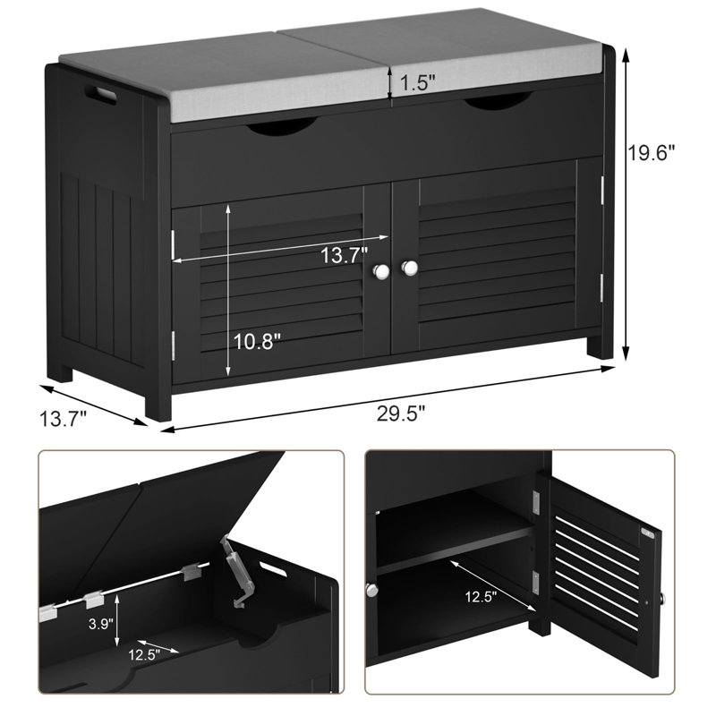 Banc de rangement pour chaussures avec rangement relevable, Noir, noir, noir, noir