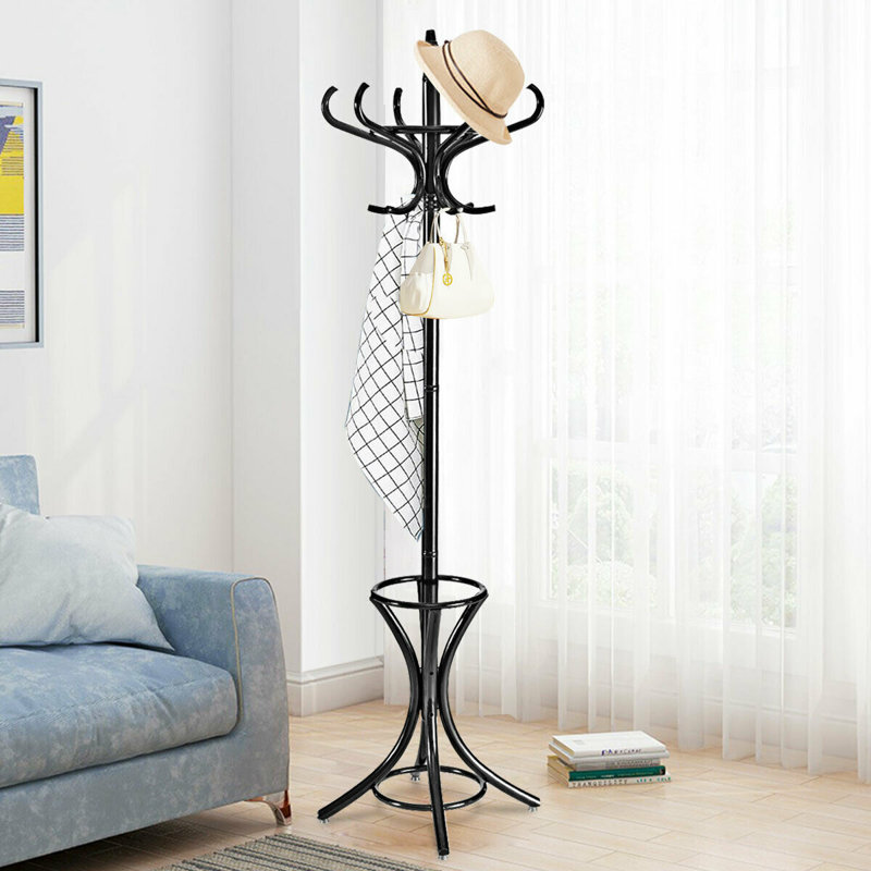 Solid Wood Freestanding Coat Rack, Black