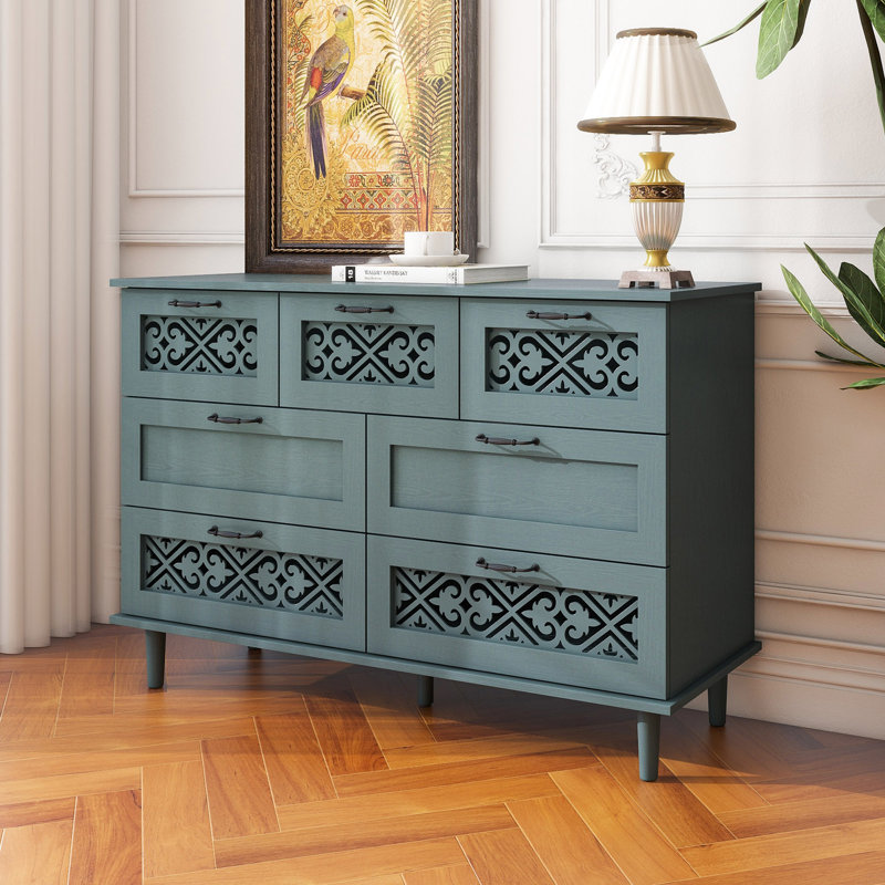 Revella 7 Drawer Cabinet, American Furniture, Suitable for Bedroom, Living Room, Study, Green