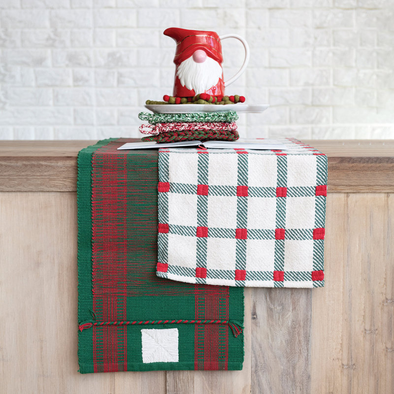 Plaid Embroidered Cotton Table Runner