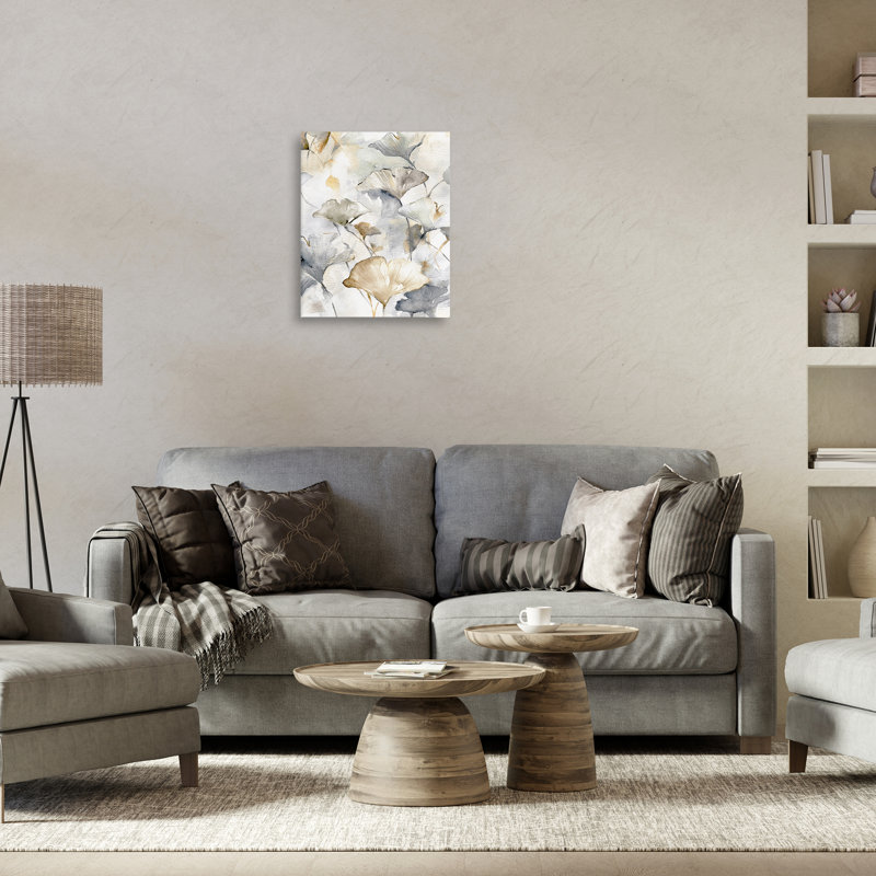 Art mural beige sur toile Gingkoes par Carol Robinson, H 20 po x l 16 po