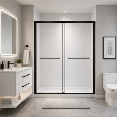 Cascade (NKB-622) Porte de douche coulissante double encadrée 48 po x 76 po - Verre trempé 8 mm, noir mat
