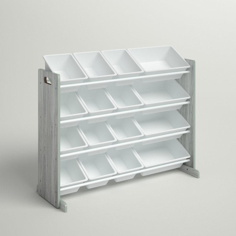 Organisateur de jouets Aaban, Grain de bois gris / blanc