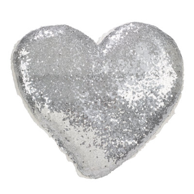  Shimmering Heart Design Sequin and Sherpa Throw Pillow