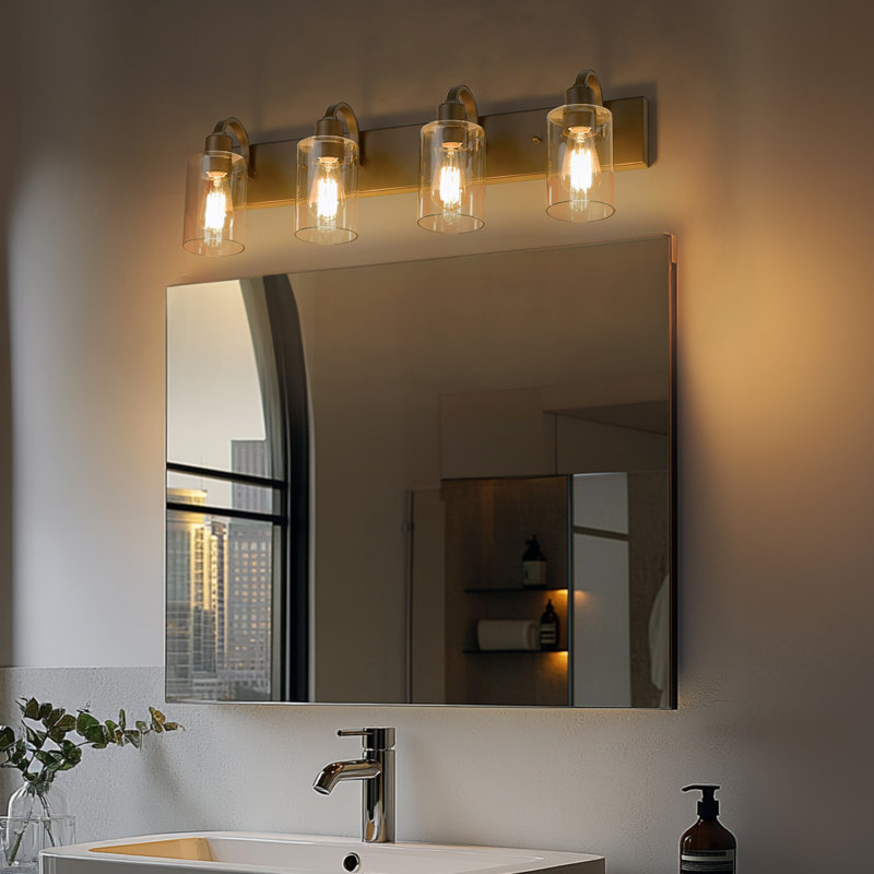 Éclairage pour salle de bain à 4 lumières en bronze huilé à intensité variable Aevah