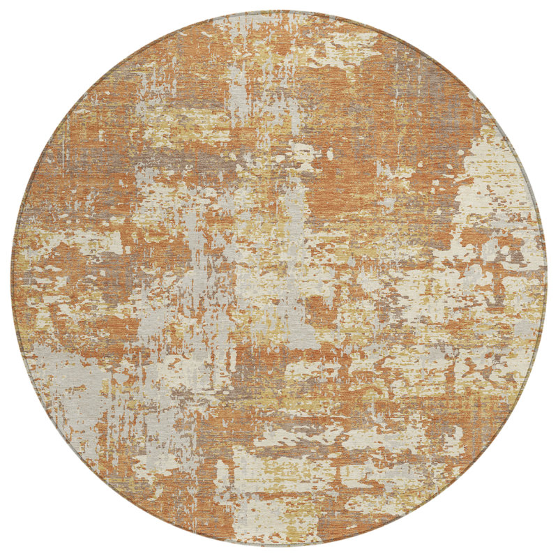Caelan Orange Washable Indoor-Outdoor Rug - , 8' x 8'