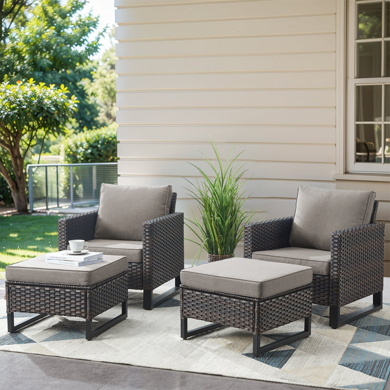 Naresa 4-Piece Wicker Patio Chair & Ottoman Set  Comfort For Your Backyard Oasis, Gray