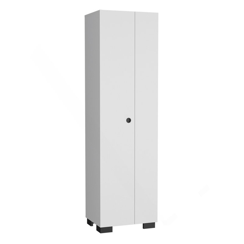 Lake Broom Cabinet Slim-Design Storage Solution With Inner Shelves And Side Broom Hangers White