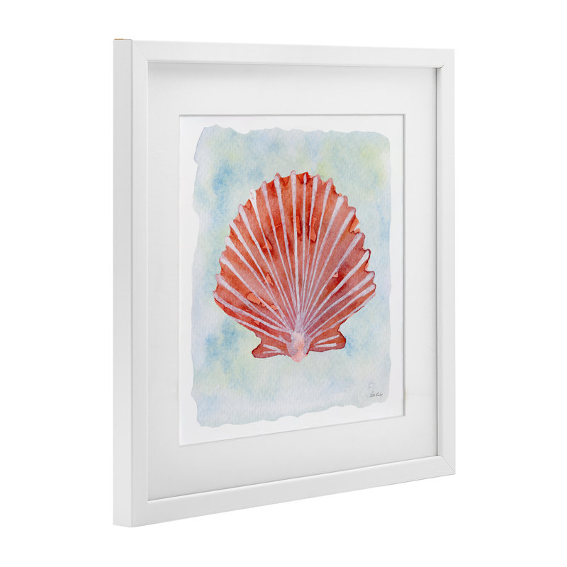 «Peach Scallop Shell», reproduction encadrée sous verre, conception de Patti Bishop, H 13 po x l 13 po, Cadre blanc côtier