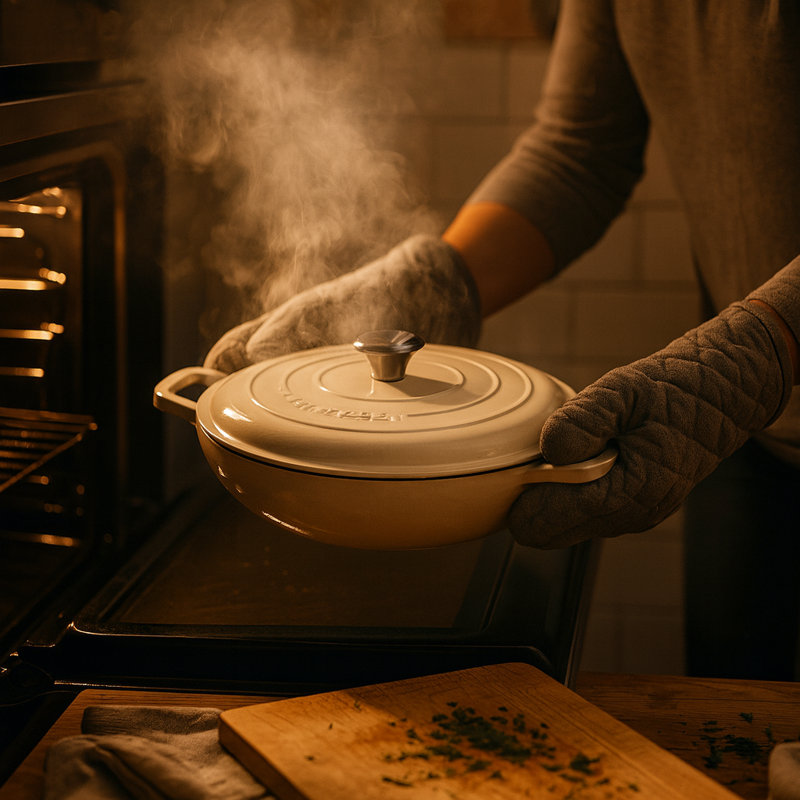 Argon Tableware - Shallow Cast Iron Casserole Dish, White
