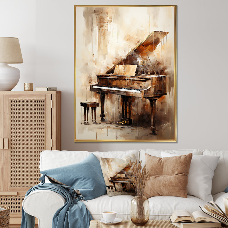 «Warm Melody Piano I - Music», art mural, Cadre flottant doré, H 44 po x l 34 po x P 1,5 po