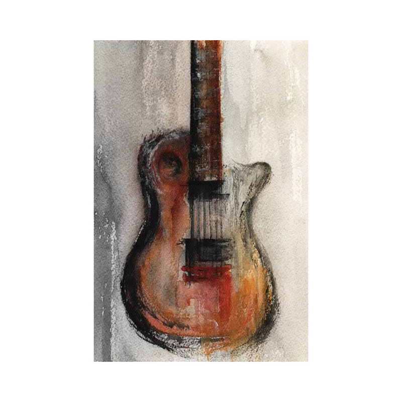 Guitar 1 Piece Painting on Canvas, 66.04cm H x 45.72cm W x 3.81cm D, Wrapped Canvas