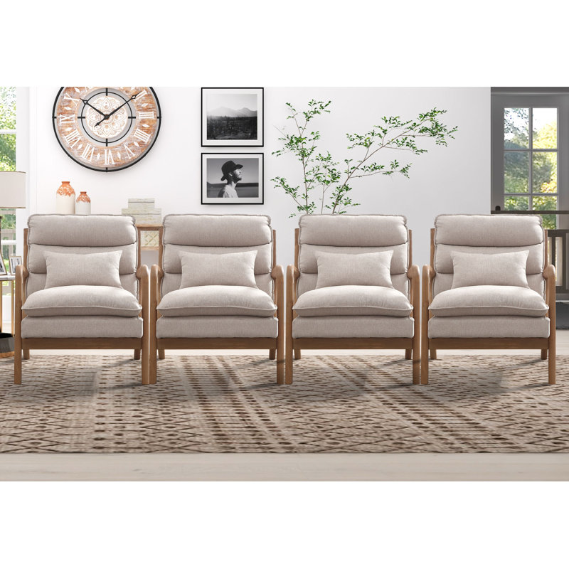 Fauteuil d'appoint rembourré en lin avec coussin lombaire 25,79 po Eimantas, Lin beige
