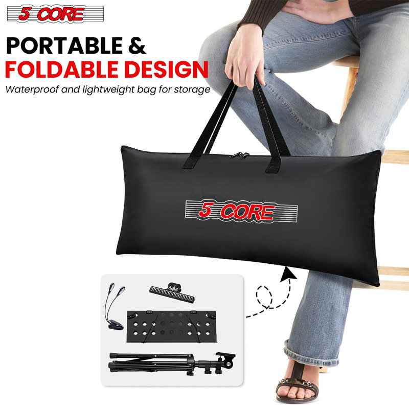 Adjustable Black Metal Tripod Music Stand with Large Tray