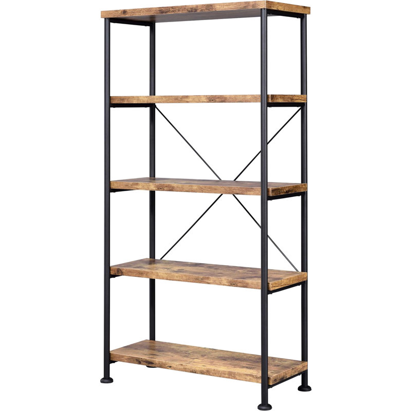 4-Shelf Bookcase In Antique Nutmeg And Black, Suits Rustic Contemporary Decor Themes Home Office Living Room Blends With