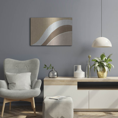 Latitude Run® 'Flowing 2 Neutral C' by Danhui Nai Metal Wall Art,