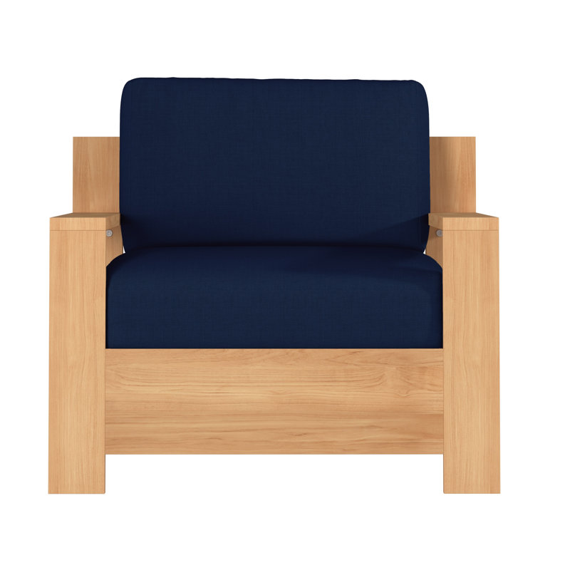 Fauteuil club d'extérieur en teck avec coussin Sunbrella, Marine