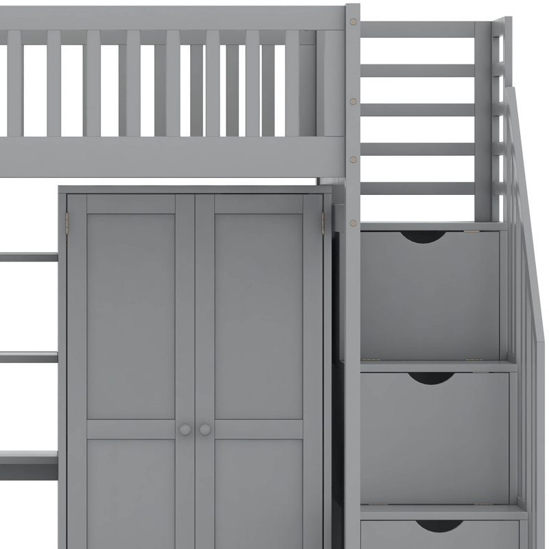 Imantas Kids Twin Loft Bed with Drawers, Gray