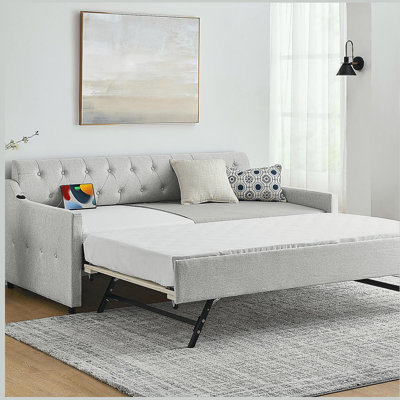Twin Size Upholstery DayBed with Trundle and USB Charging