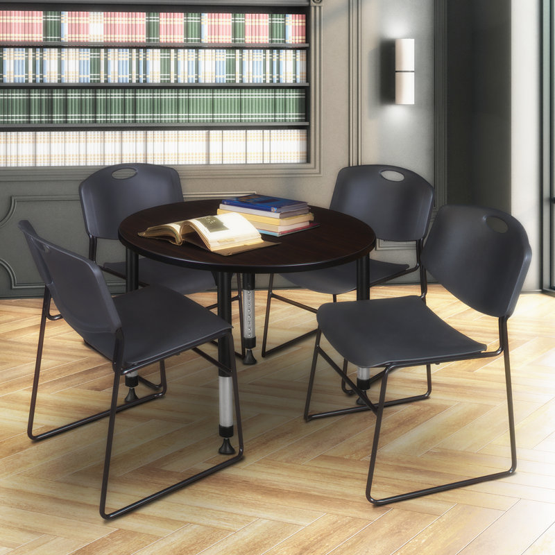 Kee 36" L Round Breakroom Table and Chair Set, 34" H x 36" L x 36" W, Cherry/Black